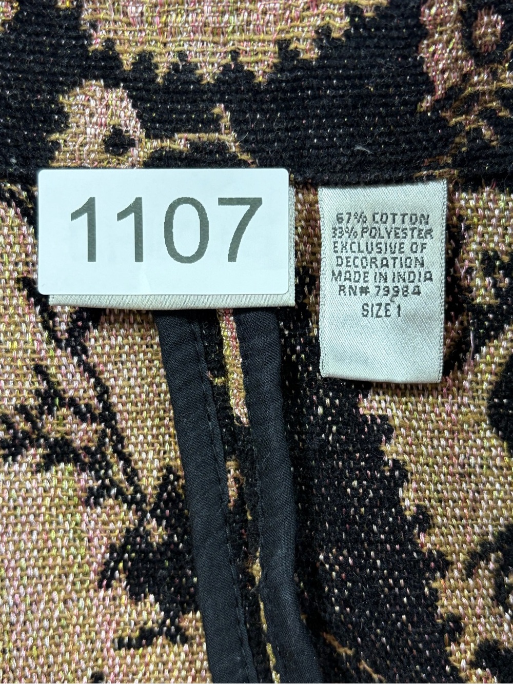 Chico's Vintage Black & Gold Paisley Knit Open Blazer Jacket (1) - Picture 7 of 7